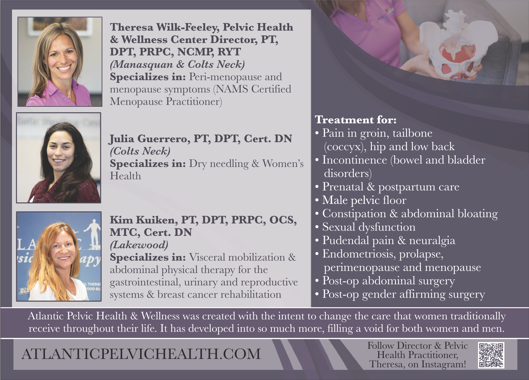 Pelvic health and wellness postcard back